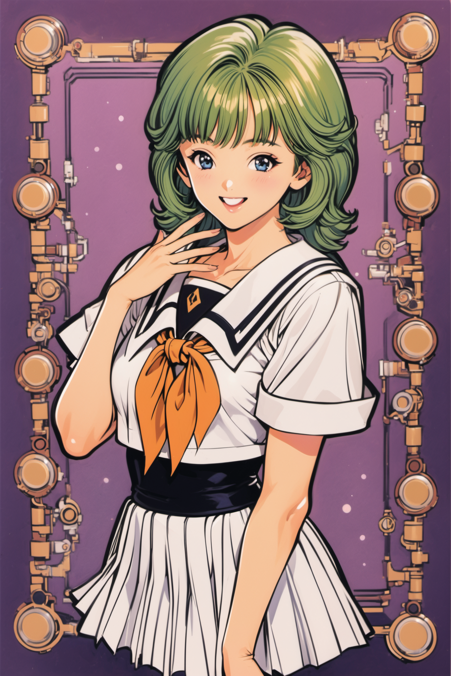 24202-1783963571-1girl,solo,retro artstyle,smile,green hair,school uniform,skirt,white serafuku,blue eyes,open mouth,looking at viewer,_lora_Kats.png